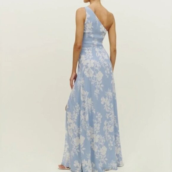 NEW Reformation Evelyn Maxi Dress One Shoulder Side Slit Aliso Blue Floral sz 2 - Picture 4 of 15